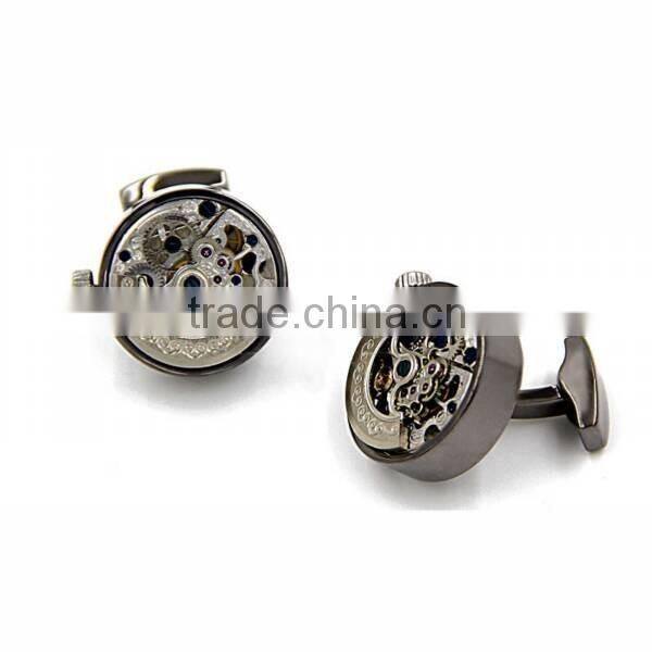 Plating gun black watch automatic winder,mechanical watch gear cufflinks