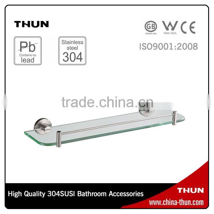 2015 New designed bathroom accessories wall-mounted steel brushed single tier glass shelf