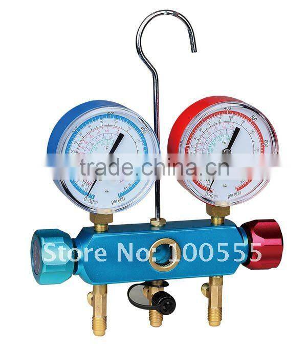 1/4 SAE 2-valve piston valve manifold with sight glass 68mm and 80mm gauge optional PR1003