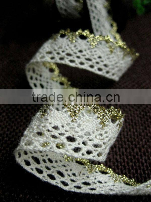 2cm 20mm Crochet Cotton Lace with golden yarn for underwear