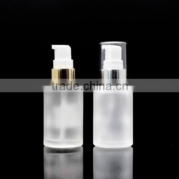 hot sale small glass bottle with press pump plastic top cover