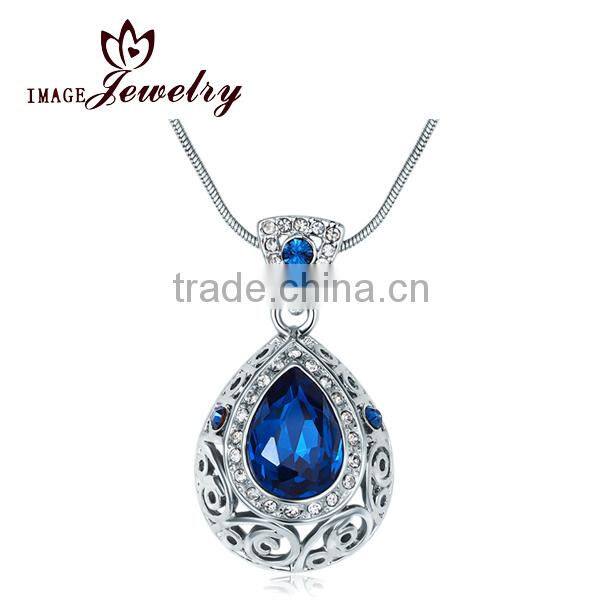 Elegant waterdrop/teardrop Blue rorundum pendant necklace