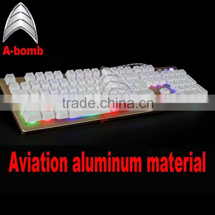 2016 A-bomb waterproof LED mechanical keyboard with metal material and ABS