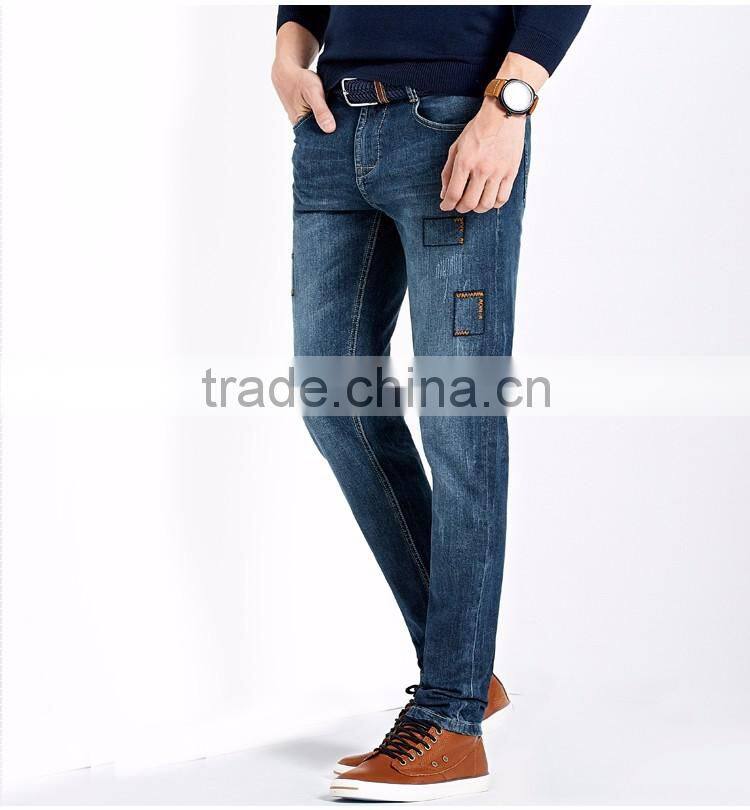 top design hot sales men fashion printed badges low rise jeans
