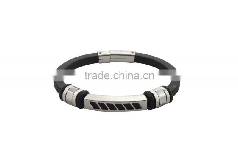 wave genuine leather bracelet with stainless steel can be adjust clasp CNC black CZ