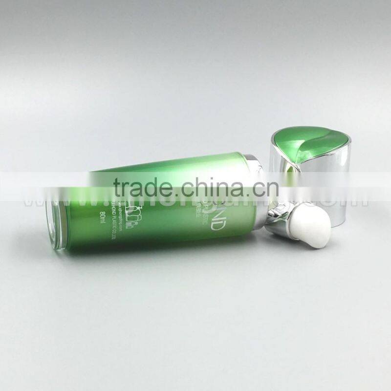 Lucury any color blue green heart shape 30ml acrylic bottle wholesale for body lotion cream,pet cosemtic bottle,plastic bottle