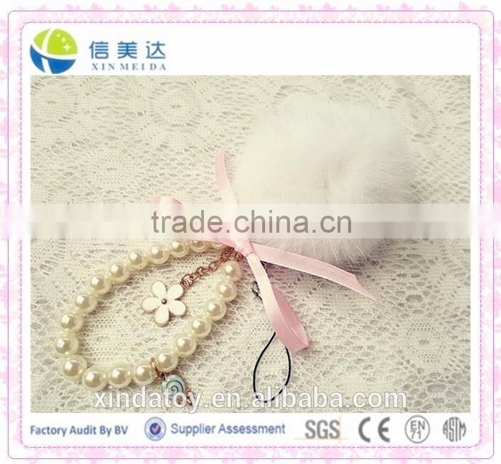 Fashion plush mobile phone and bag pendant/String of Pearls keychain plush toy