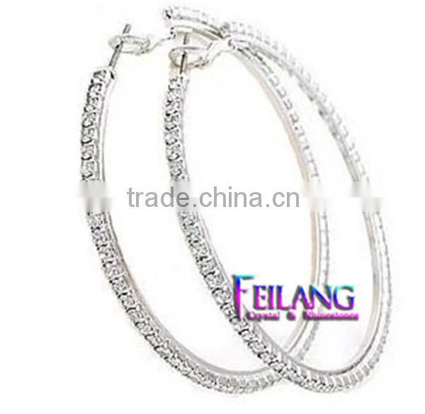 Diamond Earrings Double Round SIlver HOOP Earrings Double Chain
