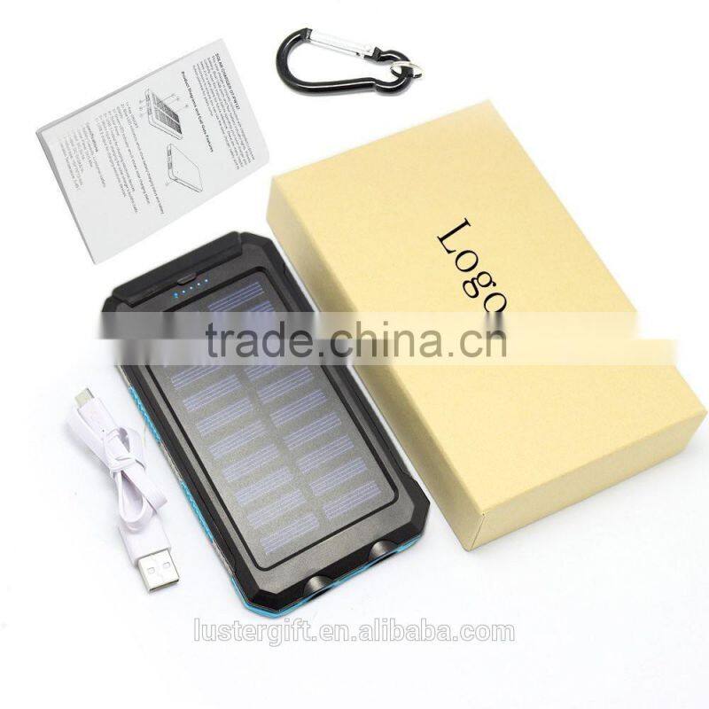 2016 Trending Products 10000mAh Lithium Polymer Battery IP67 Waterproof Solar Power Bank With Flashlight Compass for Outdoor