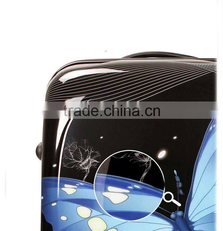 Beauty Butterfly Printing luggag Fashion for Women ABS&PC Carry on luggage Two Size 20'' 24 trolley luggage set for travel