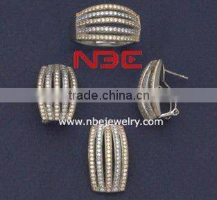 Fashion Wax micro pave setting jewelry set,small prong AAA grade cz quality rhodium wholesale costume silver jewellry set