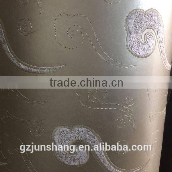 Metallic semi PU leather for beautiful wallpapers usage with embroider