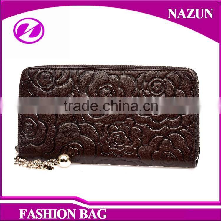Rose Pattern Brown Designer lady Wallet Fashion Leather Wallet Women