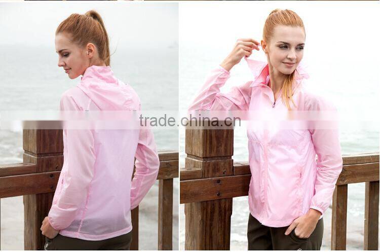 Professional Manufacturer Of Woman Zipper Fly Hooded Breathable Waterproof Windproof Sun-protective Jacket 20D Nylon