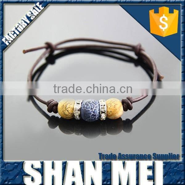 Alibaba 2016 Fashion unique charmed customized handmade bead leather bracelet