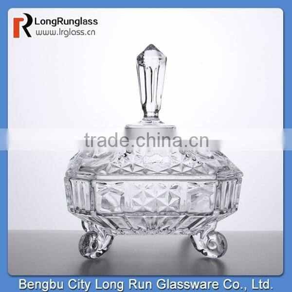 LongRun 24oz beautiful carved machine pressed glassware customized glass candy box