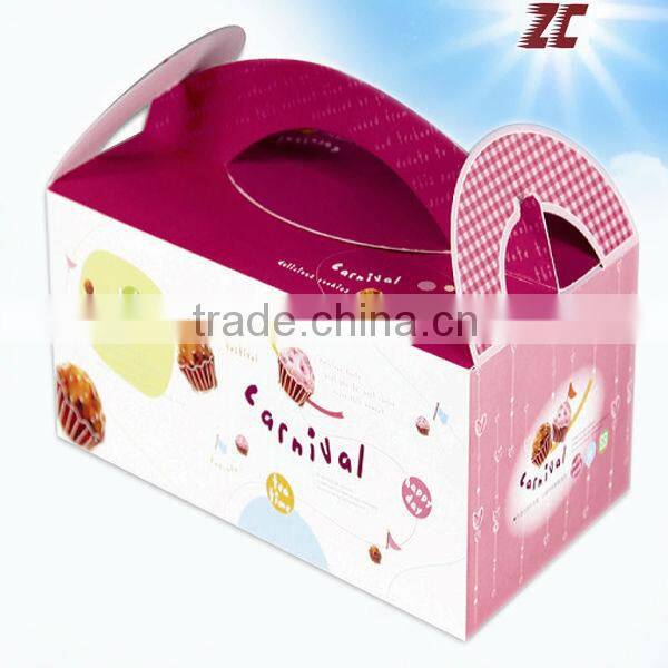Hot Sale Take Away Paper Cake Box with Handle for Food Packaging