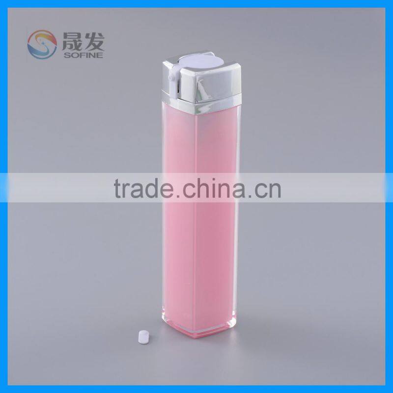 Square rotate pump cosmetic lotion bottle