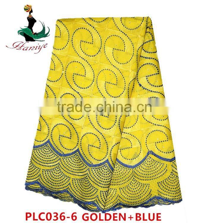 Haniye 2016 /PLC036 African Eyelet Swiss Voile Lace Factory Polished Lace With Stone For Wedding nigerian cotton lace