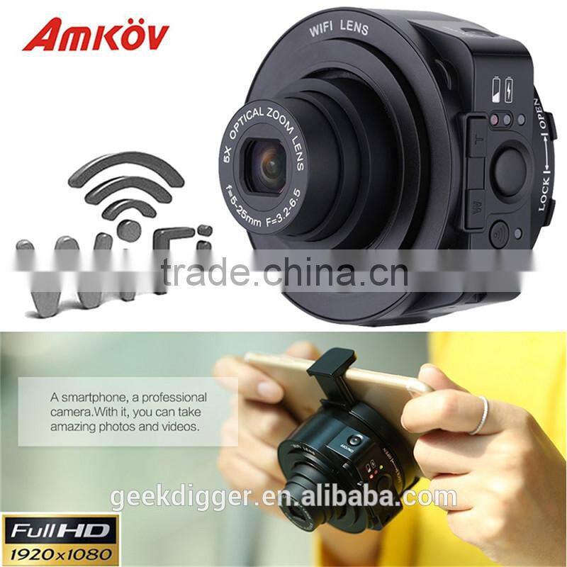 AMKOV JQ1 4X digital 5X Optical Zoom Wifi Digital Camera Selfie Lens-style 20MP Full HD 1080P 30fps