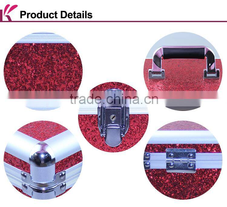 Personalized Most Popular Products Red Sequin PU Antique Professional Cosmetic Case
