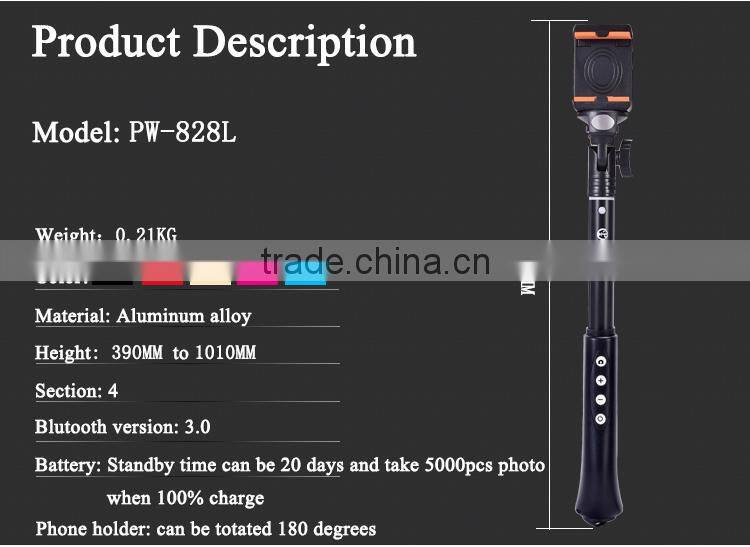Practical aluminum material selfie stick fashion wireless monopod with a strong phone holder