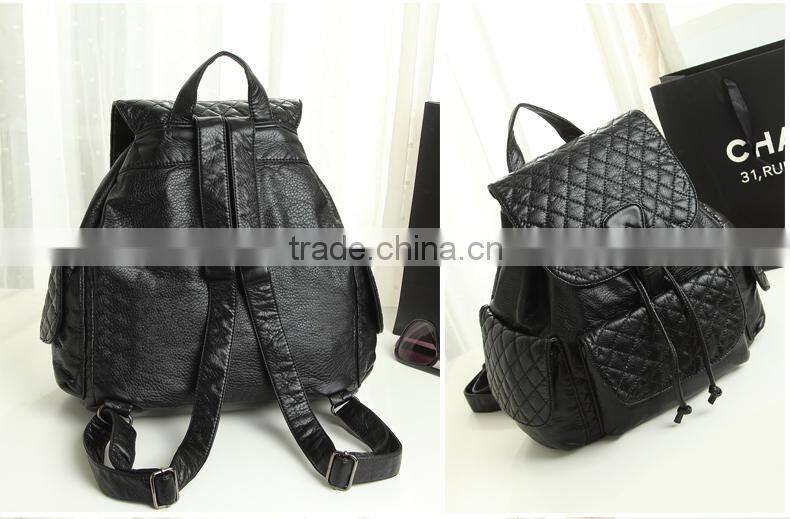 2015 New Style PU Leather Bag for Women Leather Drawstring Bag