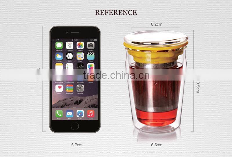 wholesale 300ml glass tea cup high borosilicate glassware with stainless filter N6191
