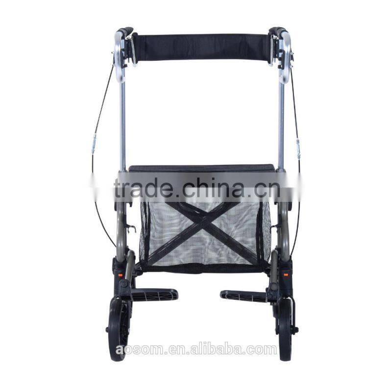 HomCom 24.5"L x 22.5"W Four Wheel Folding Rollator Walker Transport Chair with Back Support