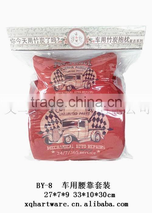 Nature Linen material Custom Printed Memory Foam Car Lumbar Seat Cushion & Car Neck Pillow