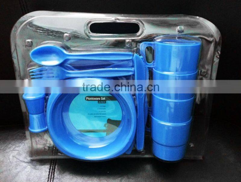 Plastic Picnic/Camping/BBQ/Party Dinner Plate Bowl Mug Cutlery Set