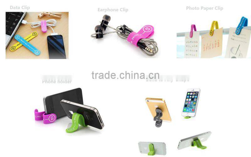 2017 Hot Promotion Items M-Clip Magnet Silicone Stand , Phone Universal Magnet Silicone Smart phone Stand/Smart wire holder