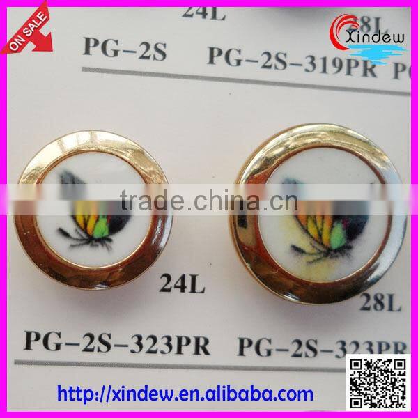 Fashion design flower printing plastic buttons with metal ring