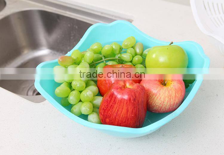 square double-layer draining fruit basket--blue