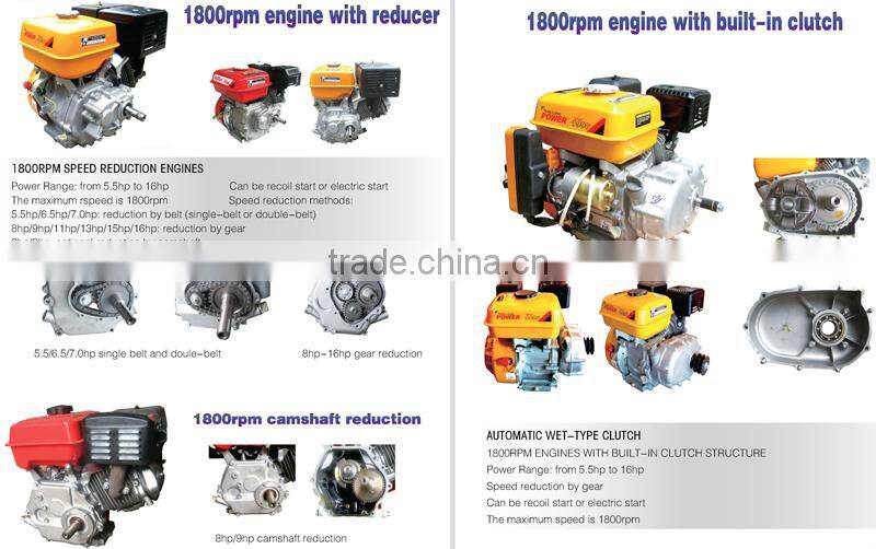 4 stroke 168 163cc small petrol engine with speed reducer 1800 RPM