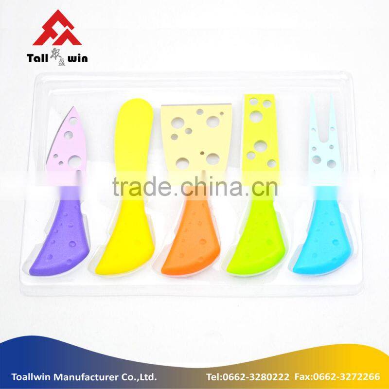 colorful 5 pcs cheese tools set with holder