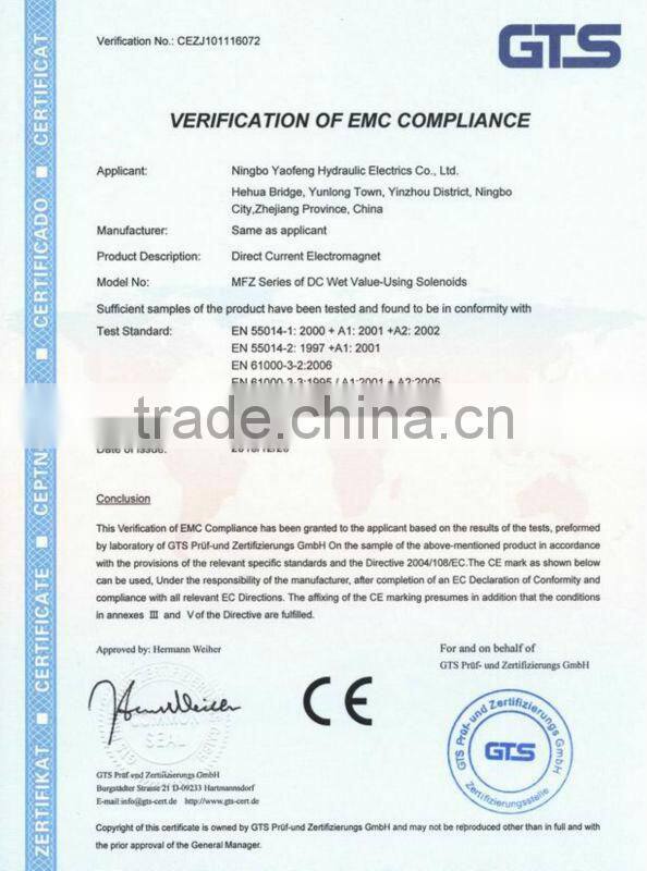 Hydraulic wet-pin type 24v electromagnet