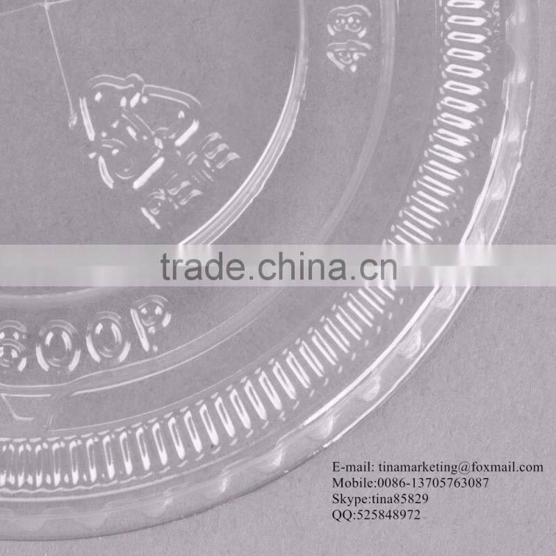 9-10 oz. Clear Flat PS Plastic Lid with Straw Slot for Cold Drink Cup China Manufactory Price