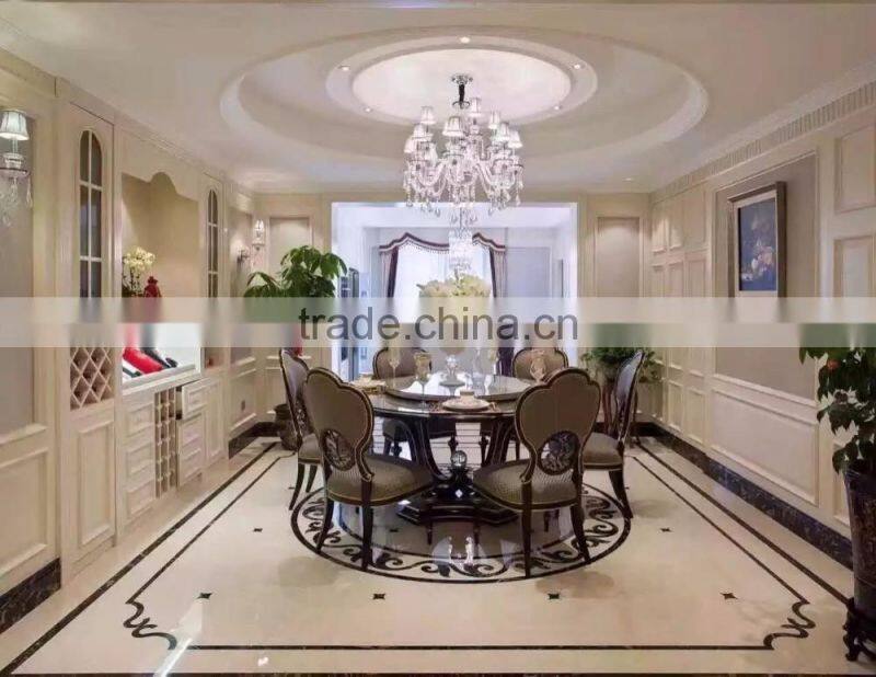 Neoclassic solie wood dining room furniture marble top lazy susan dining table
