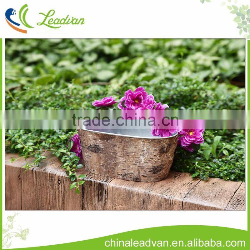 Art minds natural tree bark and iron sheet barrel artificial flower basket decoration