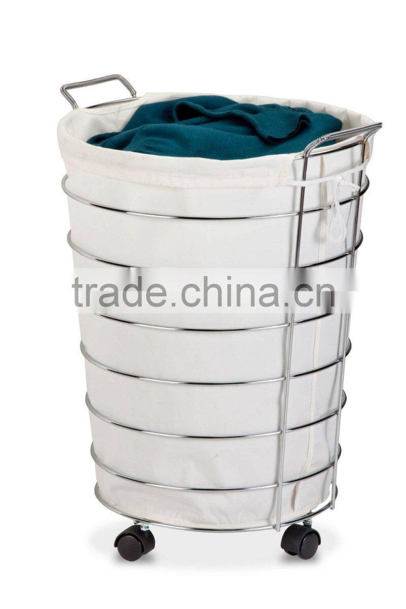 Steel Canvas Rolling Laundry Hamper, Chrome