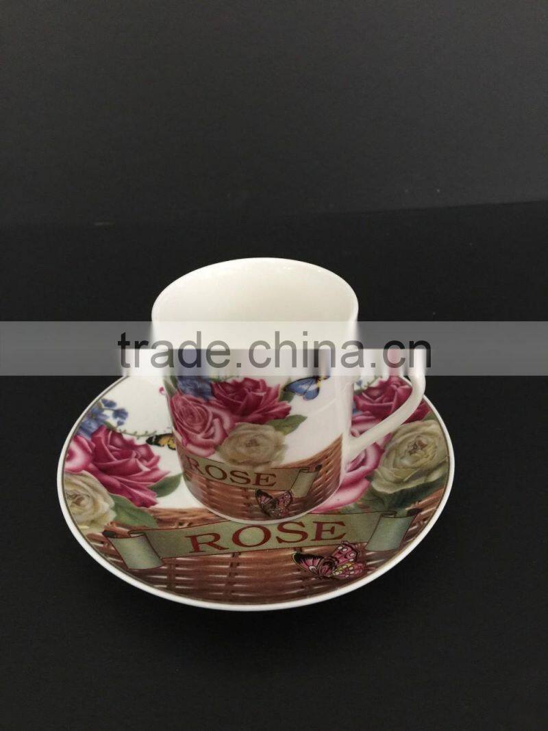 Low bone new bone china Ceramic coffee cup coffee cup set with rose design