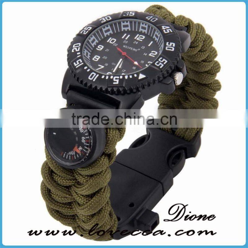 Hot Selling Outdoor Emergency Adjust paracord survival watch compass for hiking