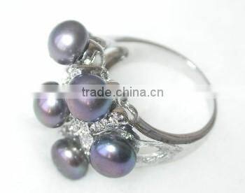 Pink round fashion lady Tahitian Pearl Ring with diamond