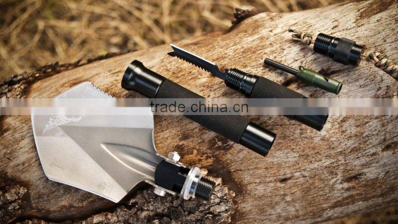 Patented 10-in-1 Outdoor Emergency Shovel with Knife Hoe Hammer Fire Flint