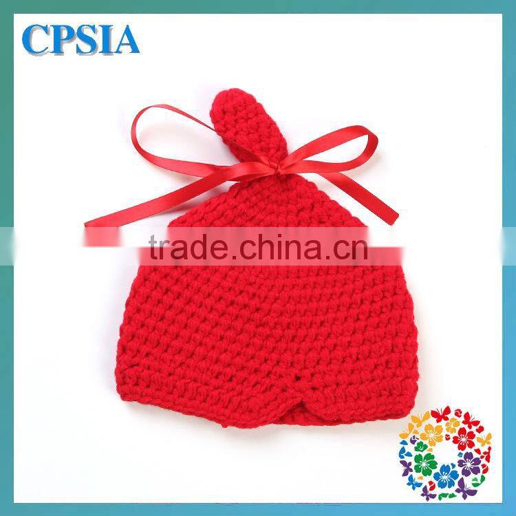 2014 Newest Baby Cute Hat Red Colour With Satin Bowknot 100% Headband Knit Cap