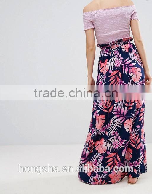 Floral print Maxi Skirt with Belt in Print HSH6118