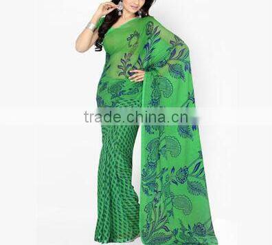 2016 Indian Traditional Saree Print Series Chiffon Long Irregular Women Dress