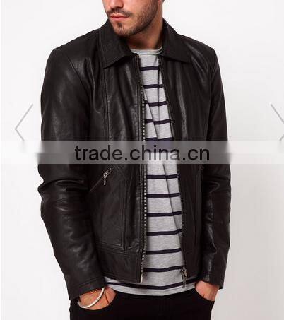 Men's 100% soft leather stand collar jacket