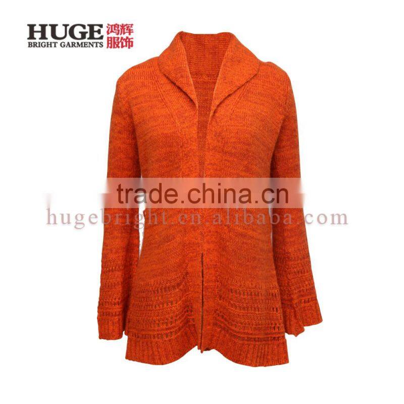 Flare-sleeve pointelle cardigan without buttons